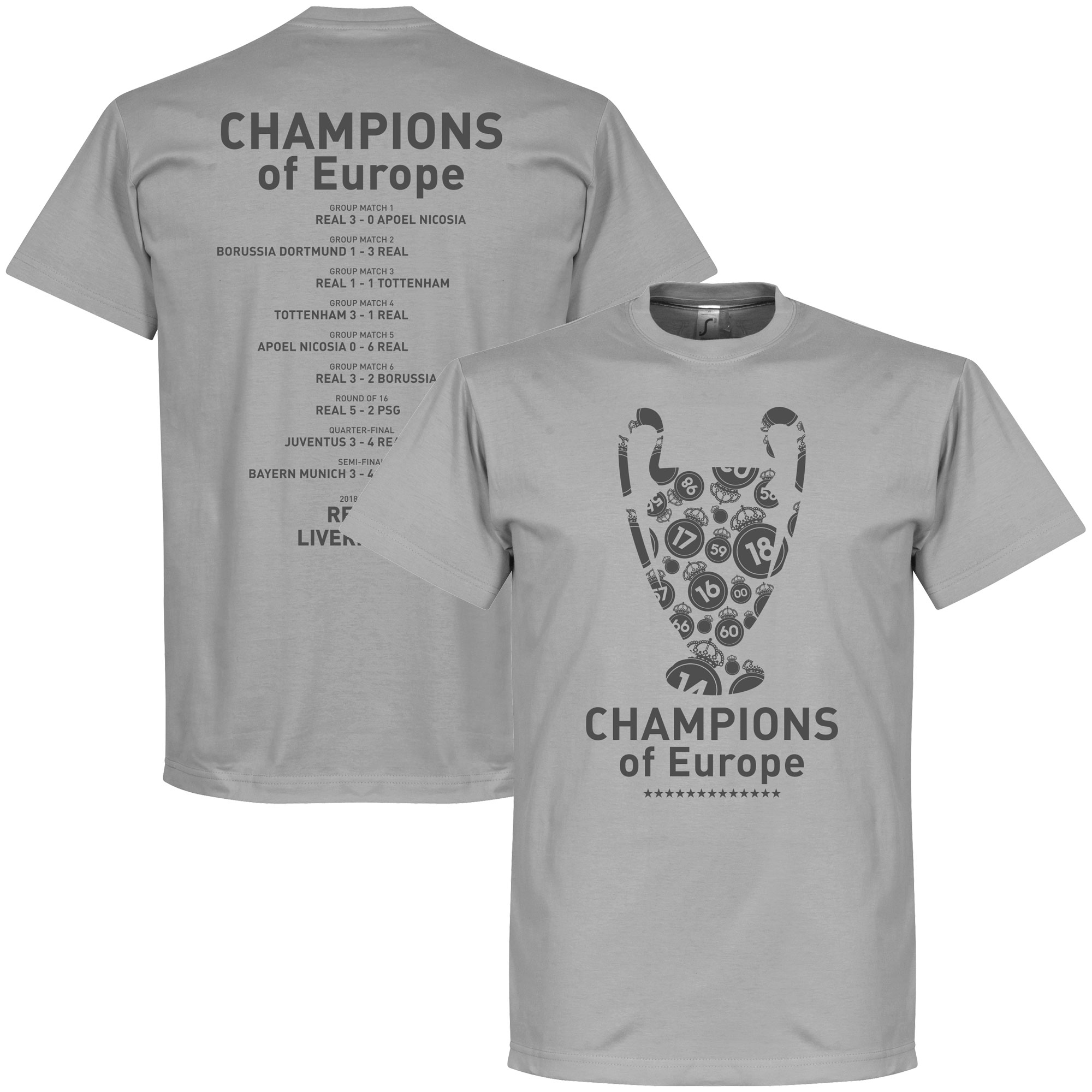 Retake Real Madrid Champions League 2018 Winners Trophy T Shirt Grijs retake kopen in de aanbieding