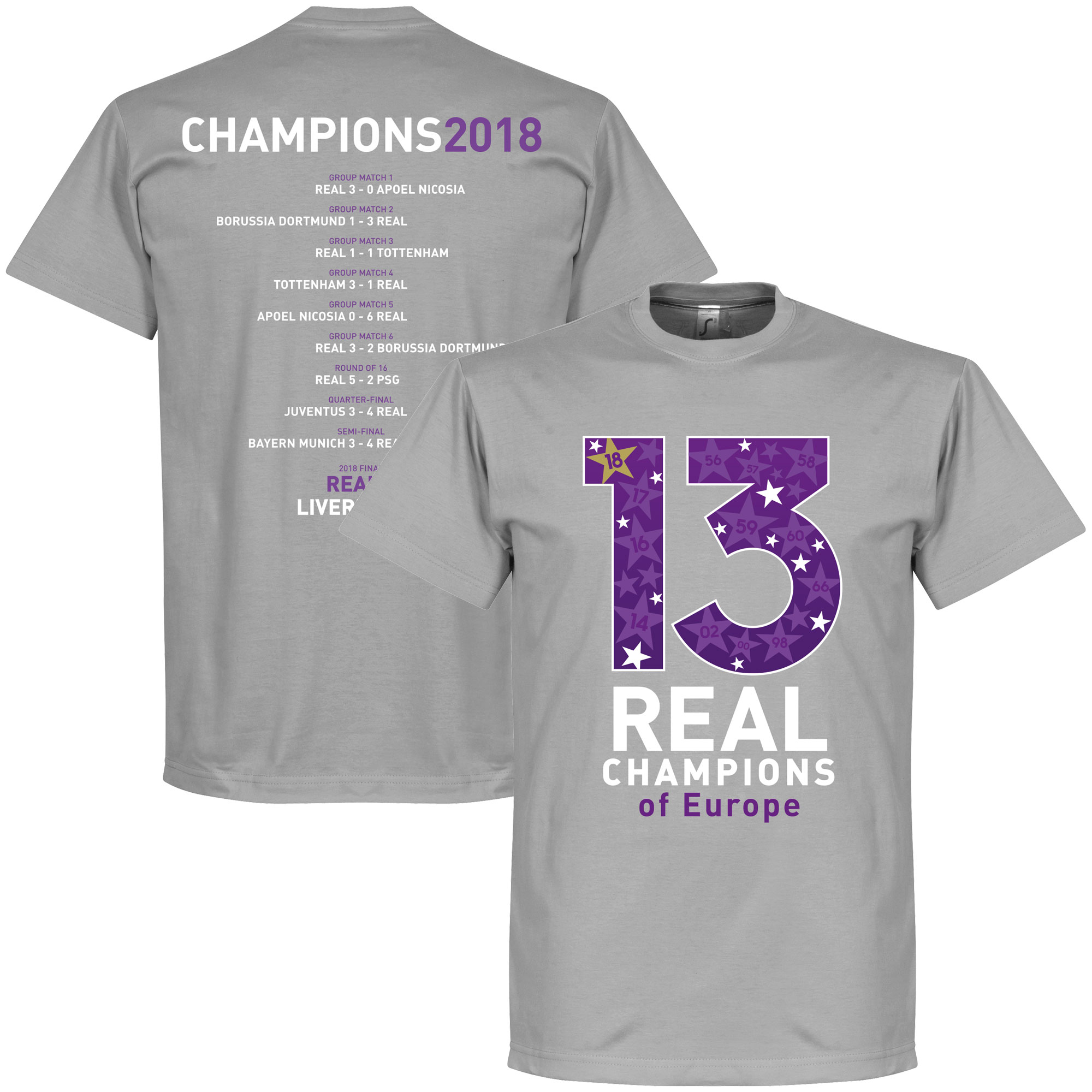 Retake Real Madrid 13 Times Champions League Winners T Shirt Grijs retake kopen in de aanbieding