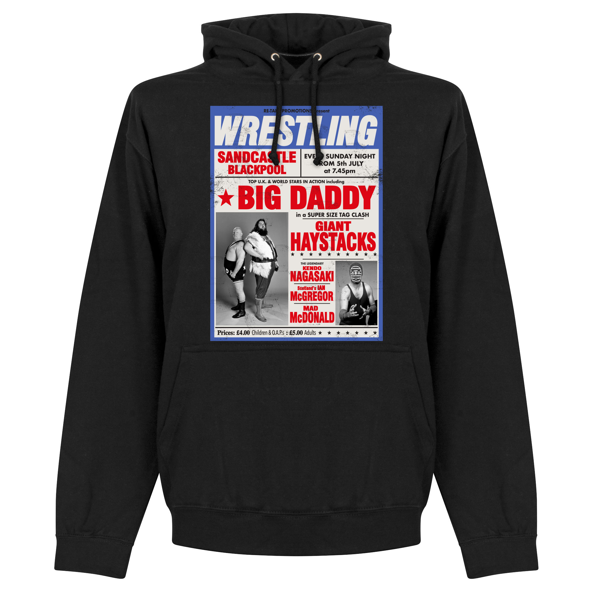 Big Daddy vs Giant Haystack Wrestling Poster Hoodie Zwart