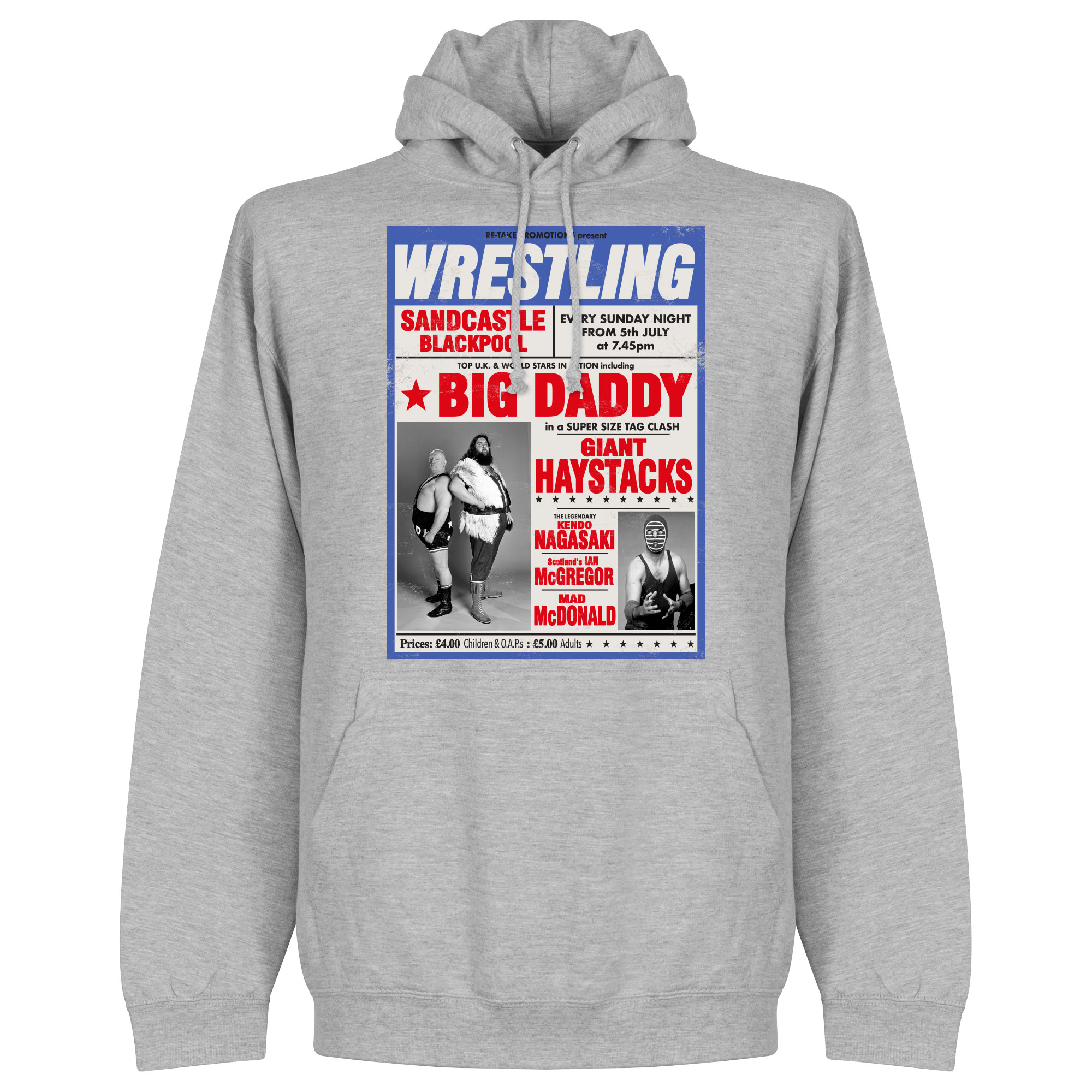 Big Daddy vs Giant Haystack Wrestling Poster Hoodie -Grijs