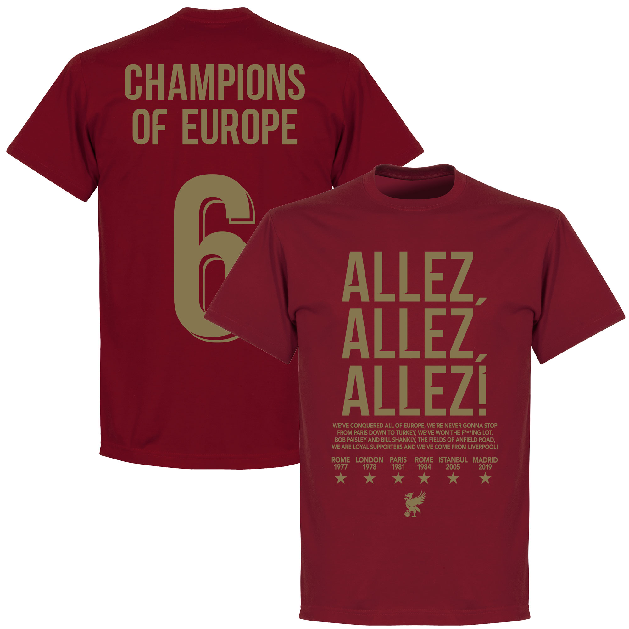 Retake Liverpool Allez Champions Of Europe 6 T Shirt Chili Rood retake kopen in de aanbieding