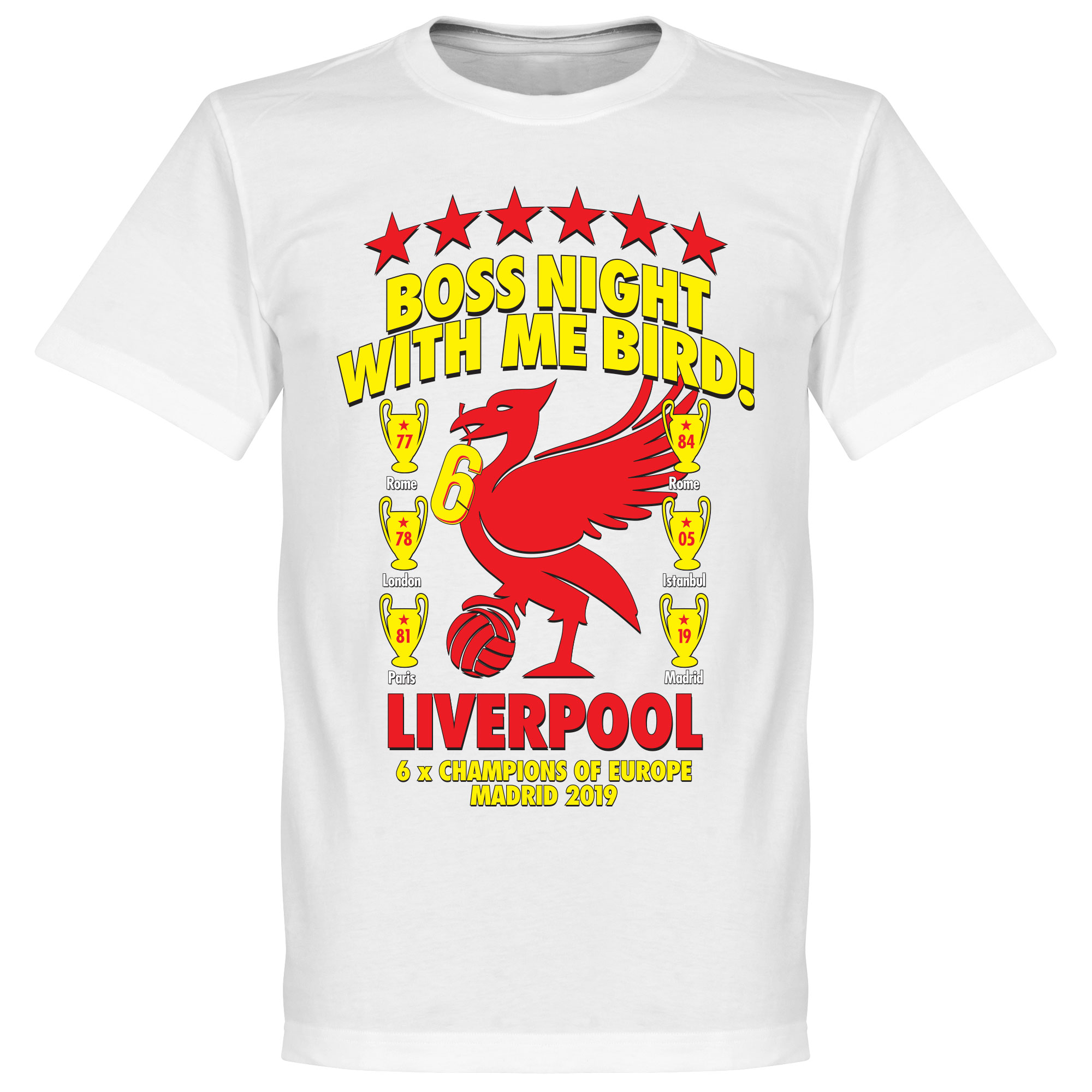 Retake Liverpool Boss Night Champions Of Europe 2019 T Shirt Wit retake kopen in de aanbieding