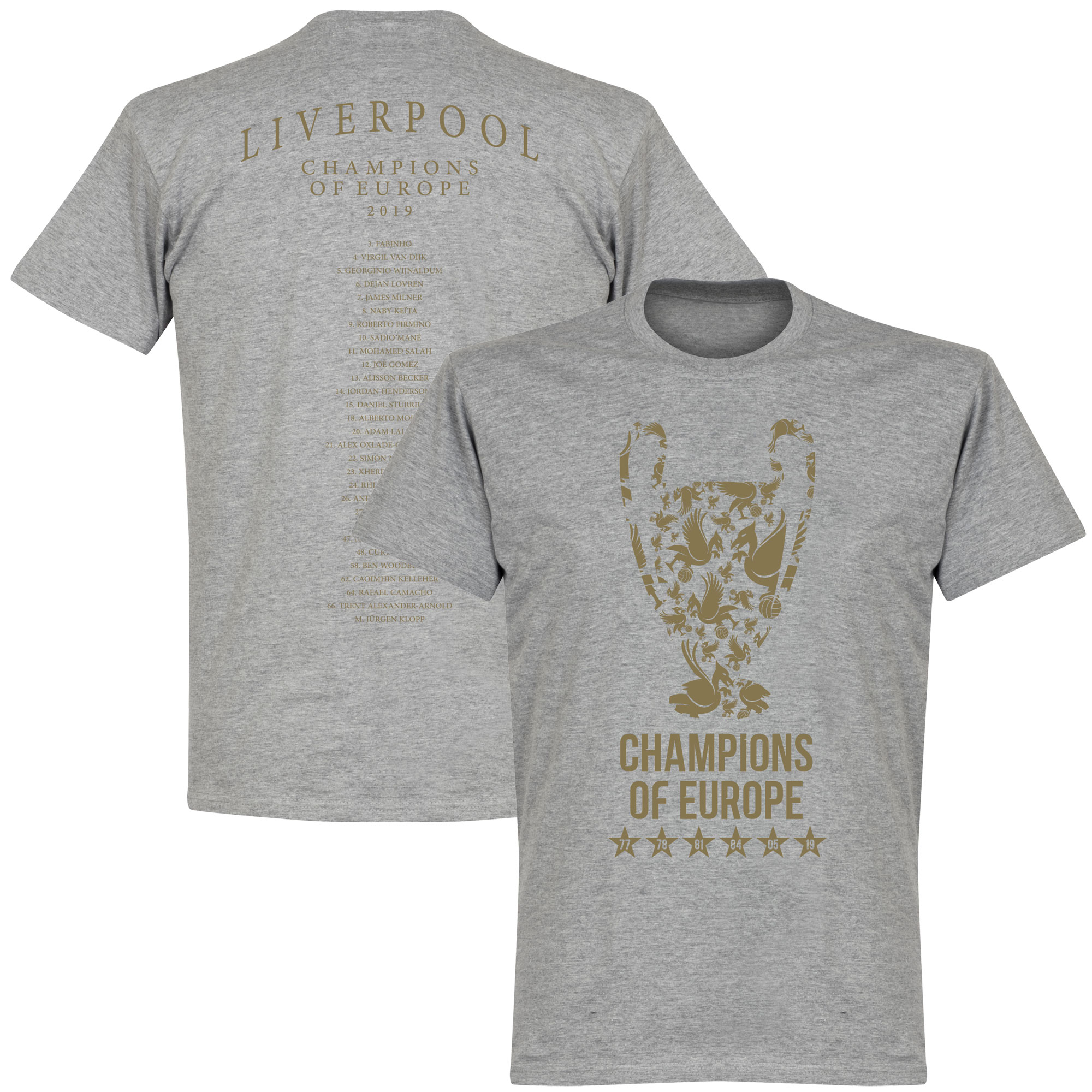 Retake Liverpool Champions League 2019 Trophy Squad T Shirt Grijs retake kopen in de aanbieding