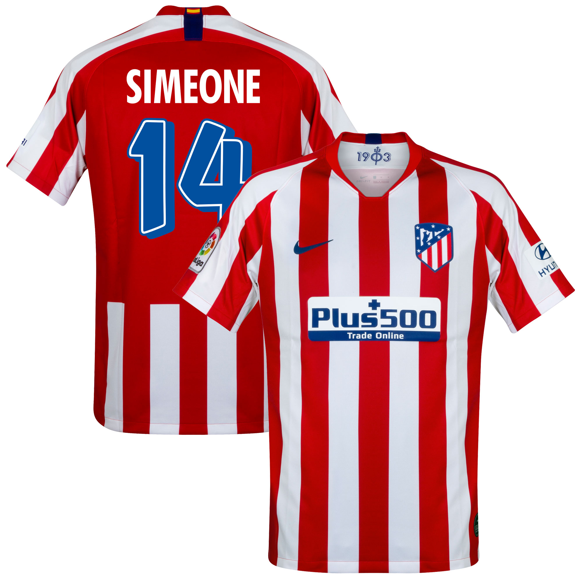 Atletico Madrid Shirt Thuis 2019-2020 + Simeone 14 (Retro Fan Style Printing)