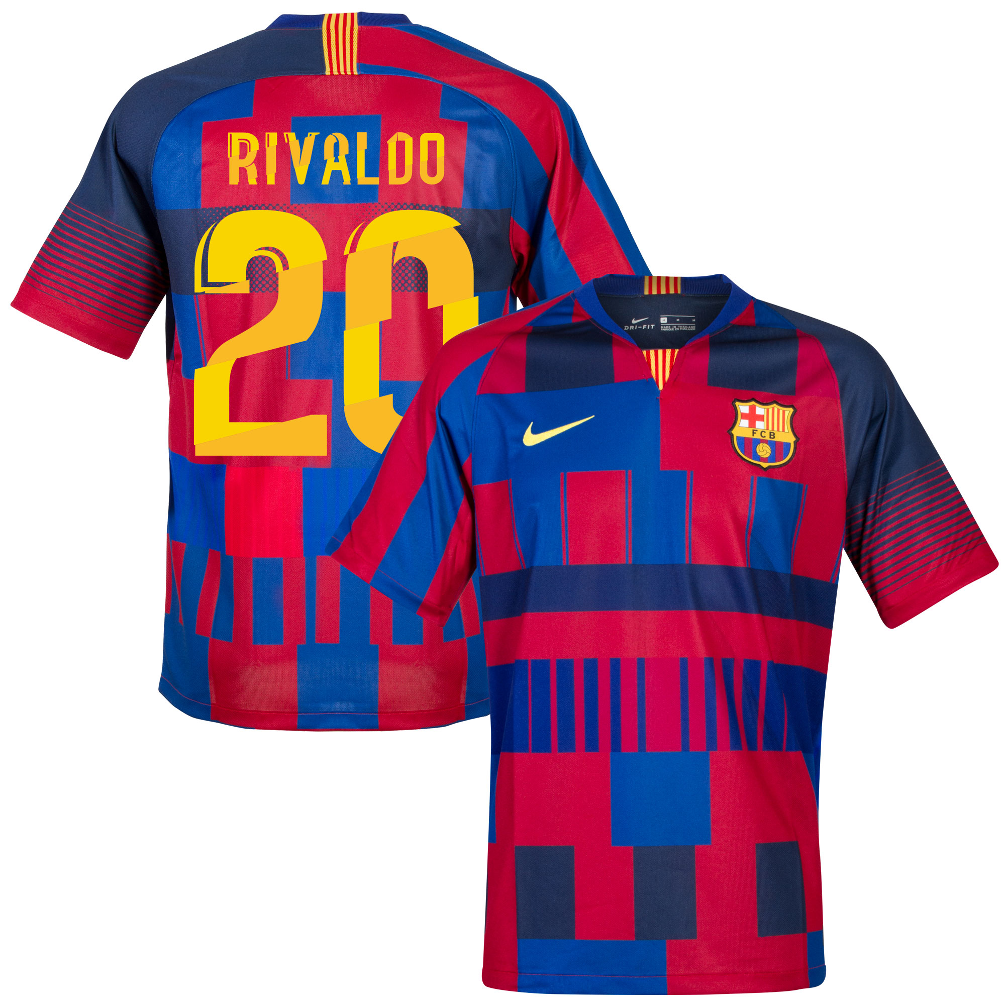 Barcelona x Nike 20th Anniversary Voetbalshirt + Rivaldo 20 (Special Edition Fan Style Printing) S