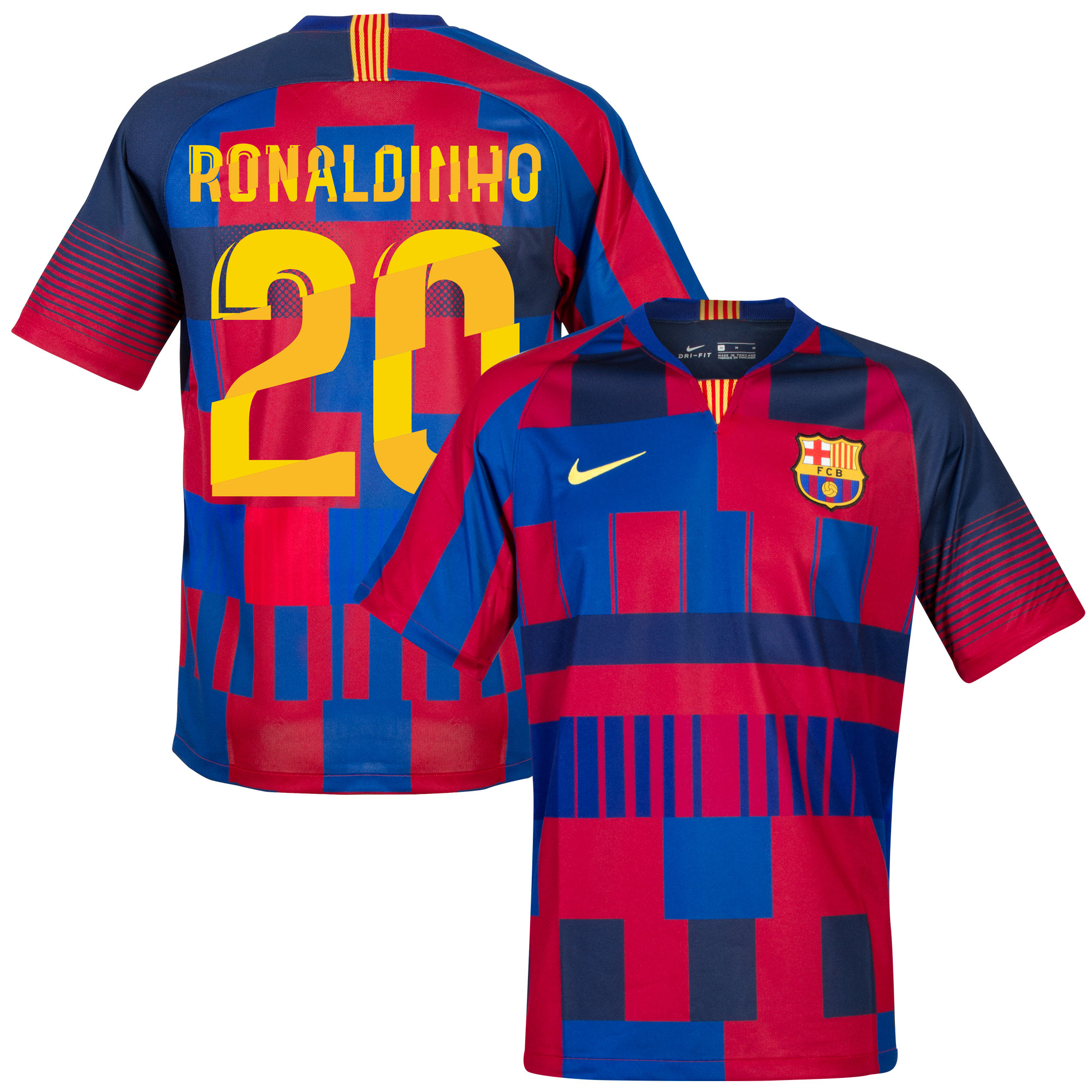 Barcelona x Nike 20th Anniversary Voetbalshirt + Ronaldinho 20 (Special Edition Fan Style Printing)