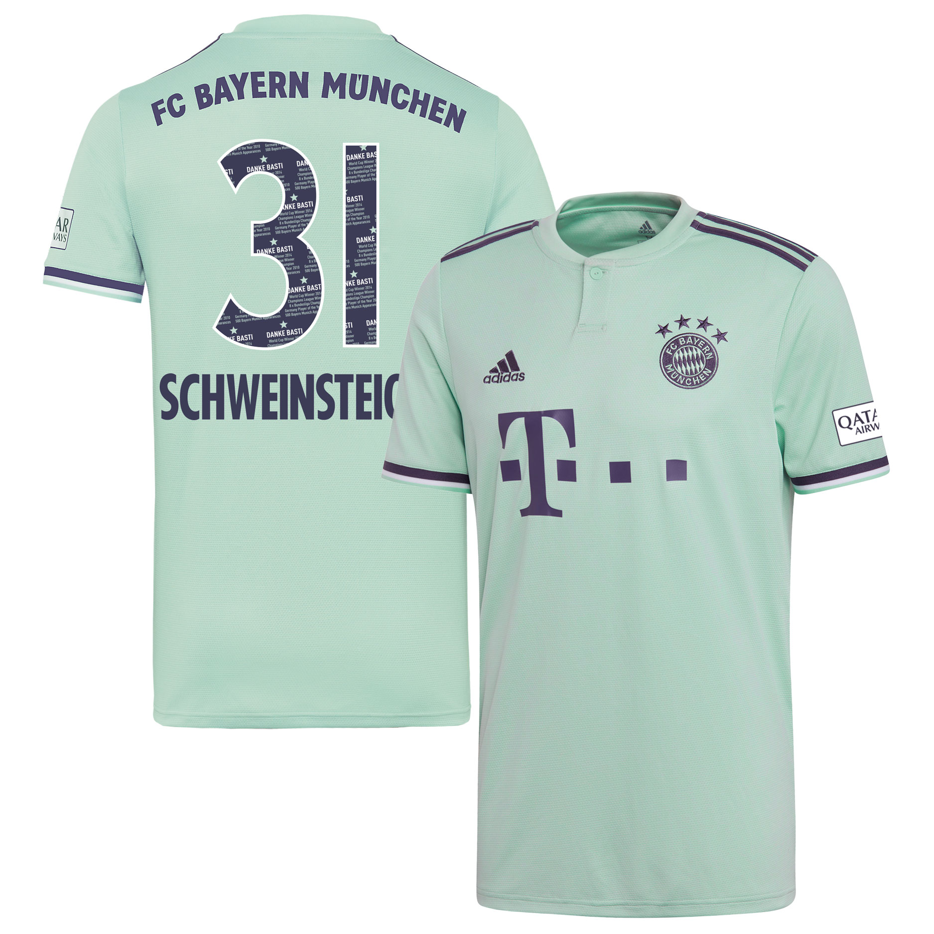 Bayern München Shirt Uit 2018-2019 + Schweinsteiger 31 (Danke Bastien Printing)