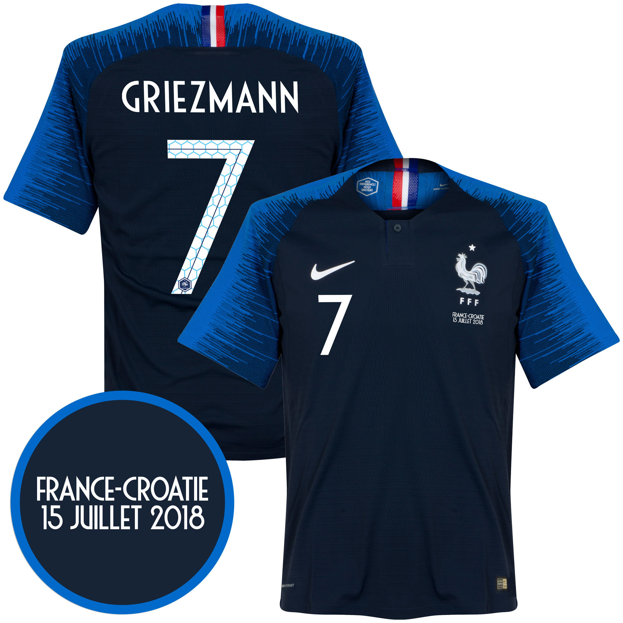 Frankrijk Authentic Vapor Match Shirt Thuis 2018-2019 + Griezmann 7 + Finale Transfer