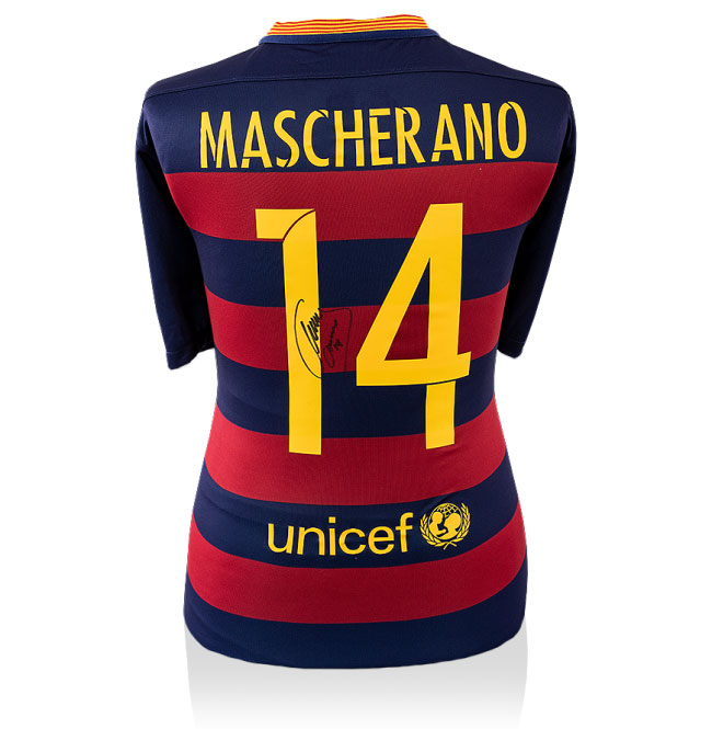 Javier Mascherano Signed 2015-2016 Barcelona Home Shirt (Back Signed)