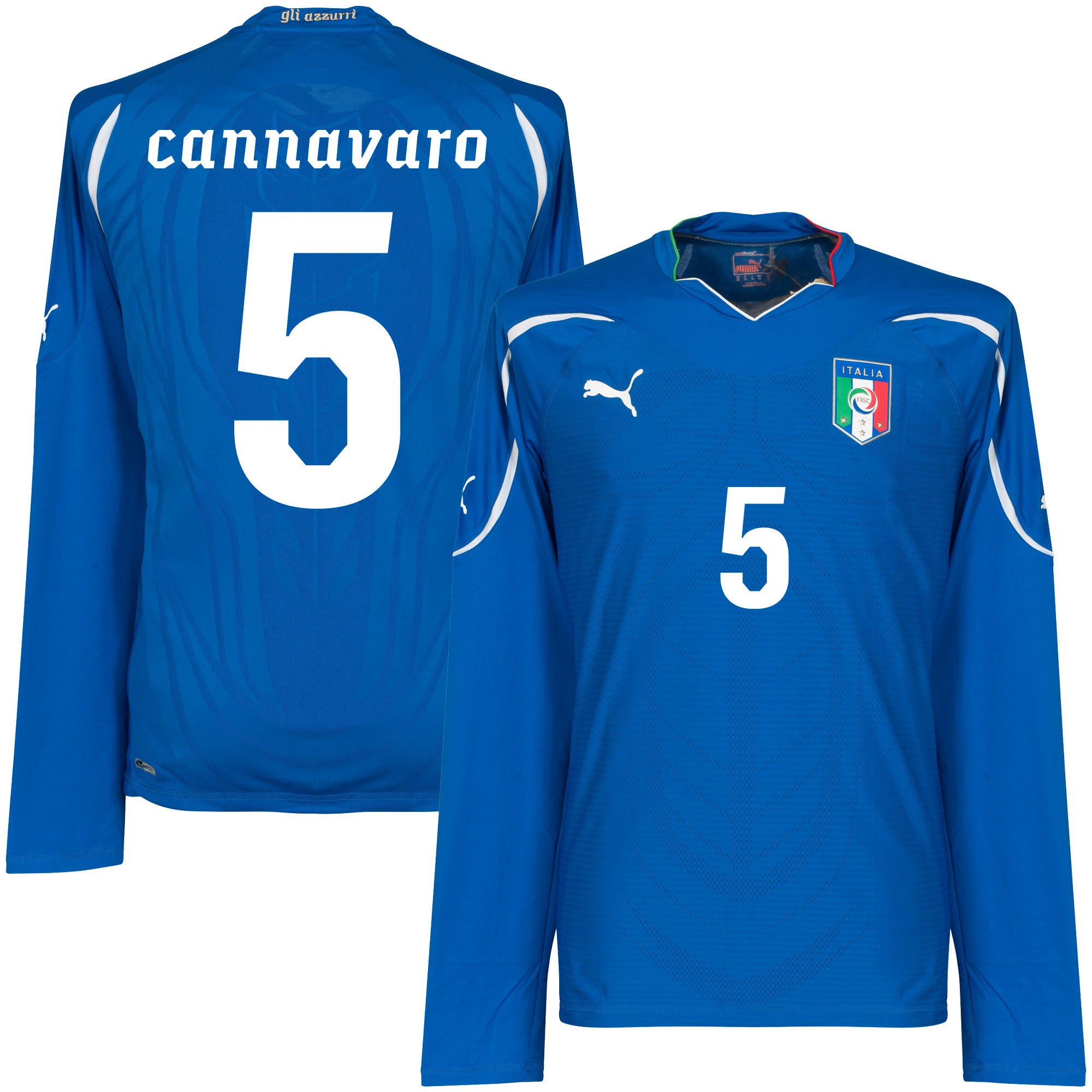 Puma Italie Authentic Shirt Thuis 2010 2011 Lange Mouwen Cannavaro 5 Fan Style puma kopen in de aanbieding