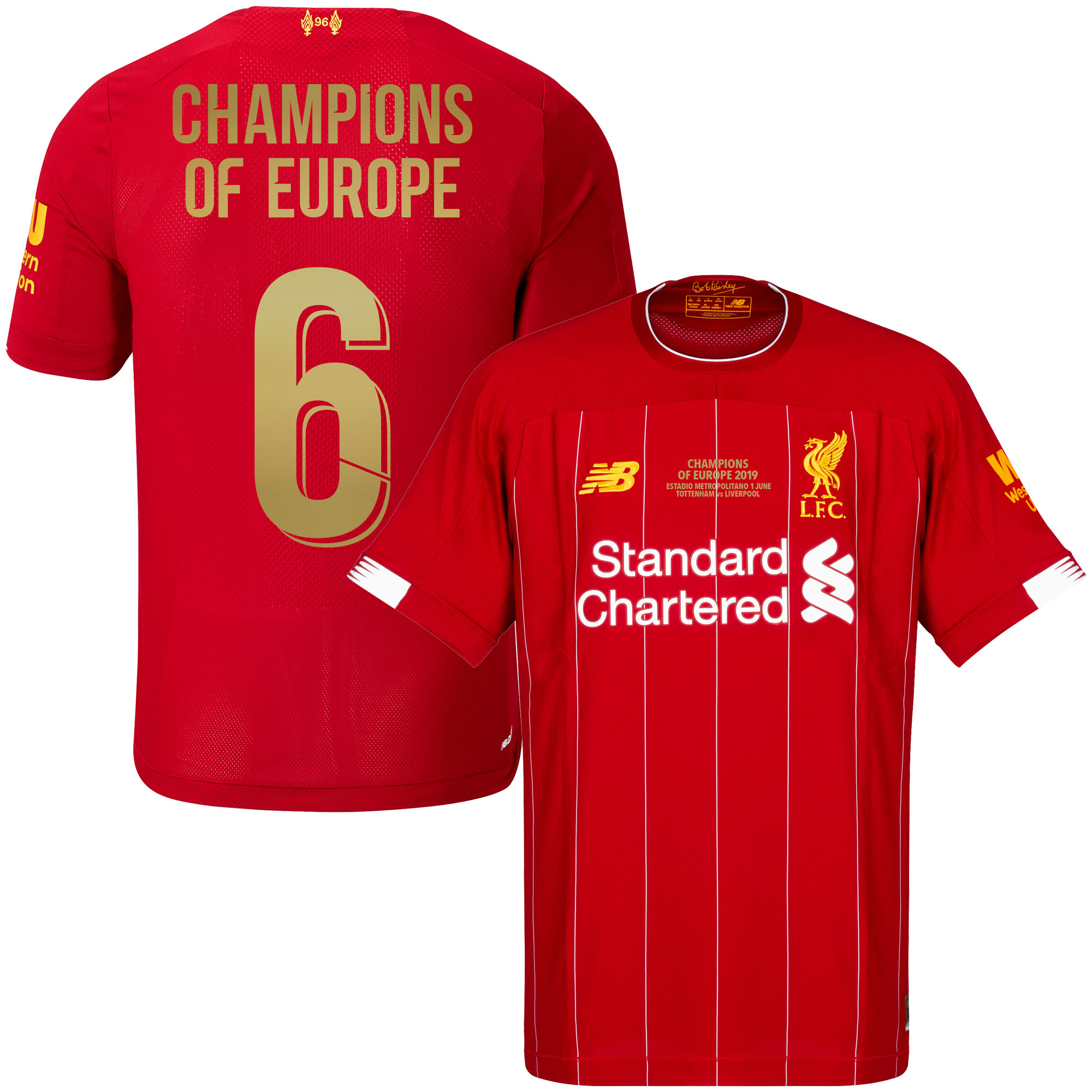Liverpool Shirt Thuis 2019-2020 + Champions of Europe 6 + Champions League 2019 Transfer XL